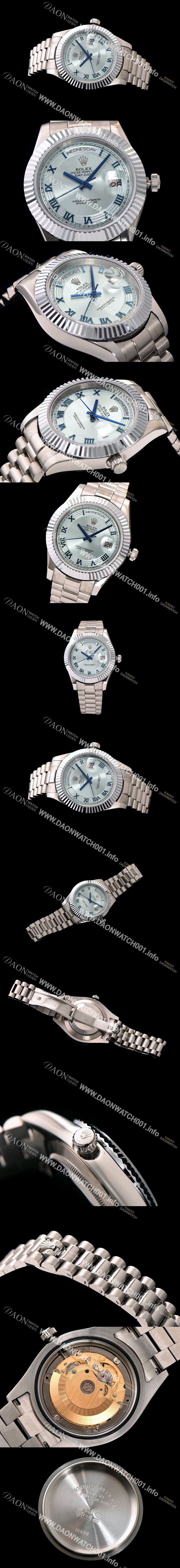 미러급 로렉스 남성용 데이데이트 2 로마 인덱스 블루 다이얼 ROL0100 Ⅳ