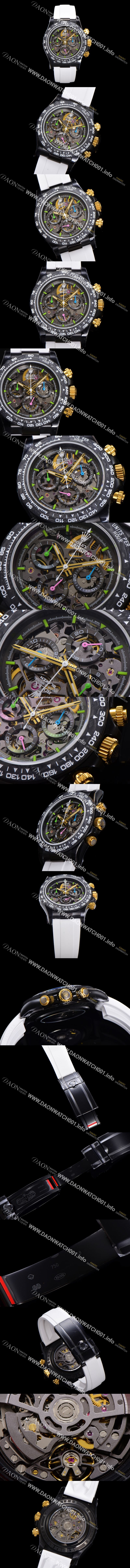 미러급 로렉스남성용 데이토나 카본 베젤 40mm 크로노그래프 오토매틱 Cal.4130 무브먼트 스켈레톤 다이얼 rol5373 Ⅳ