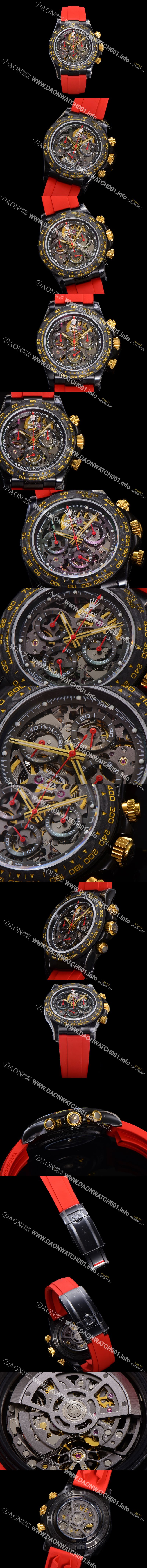 미러급 로렉스남성용 데이토나 카본 베젤 40mm 크로노그래프 오토매틱 Cal.4130 무브먼트 스켈레톤 다이얼 rol5374 Ⅳ