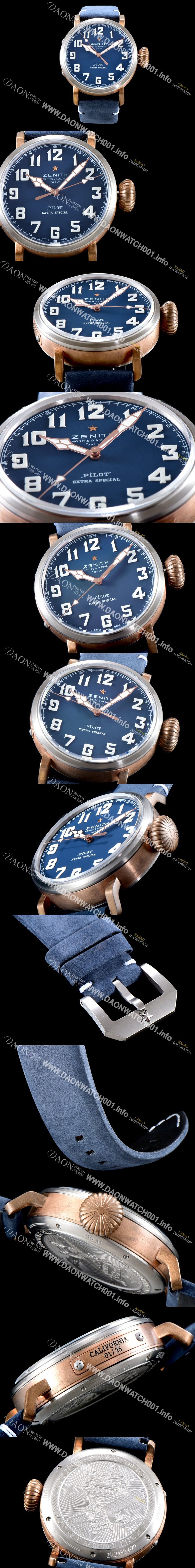 미러급 제니스 남성용 파일럿 타입20 29.2430.679/57.C808 엑스트라 스페셜!! 고급스러운 18K 로즈골드 케이스 콤비 네이비 다이얼 오토매틱 무브먼트 ZEN4230 Ⅳ