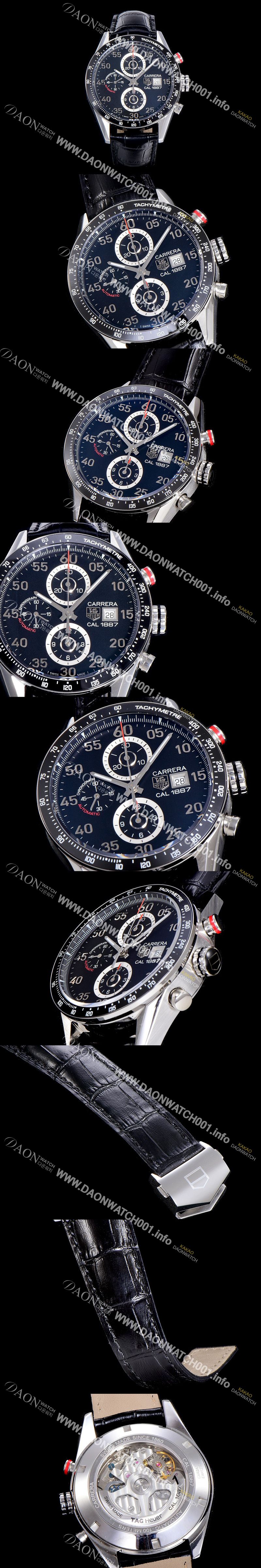 미러급 태그호이어 남성용 까레라 CAR2A10.FC6235 칼리버 1887 클래식 타임피스!! 스톱 세컨드 크로노그래프 블랙 세라믹 베젤 블랙 다이얼 오토매틱 무브먼트 TAG0445 Ⅳ