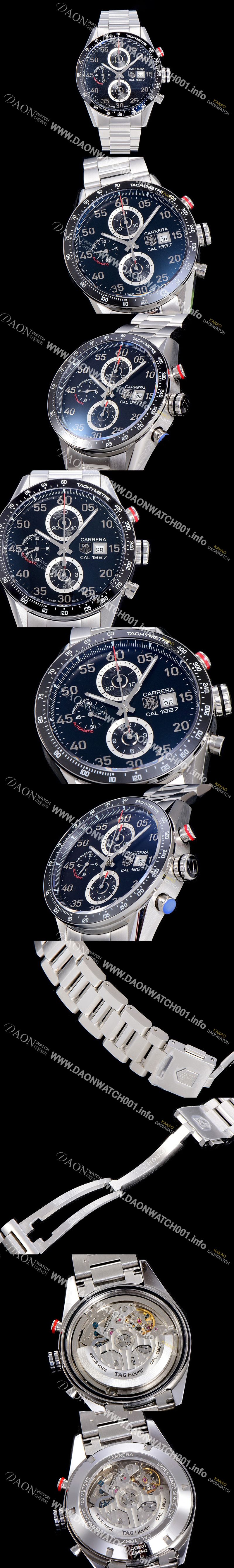 미러급 태그호이어 남성용 까레라 CAL.1887 크로노그래프 블랙 다이얼 오토매틱 무브먼트 TAG0210 Ⅳ