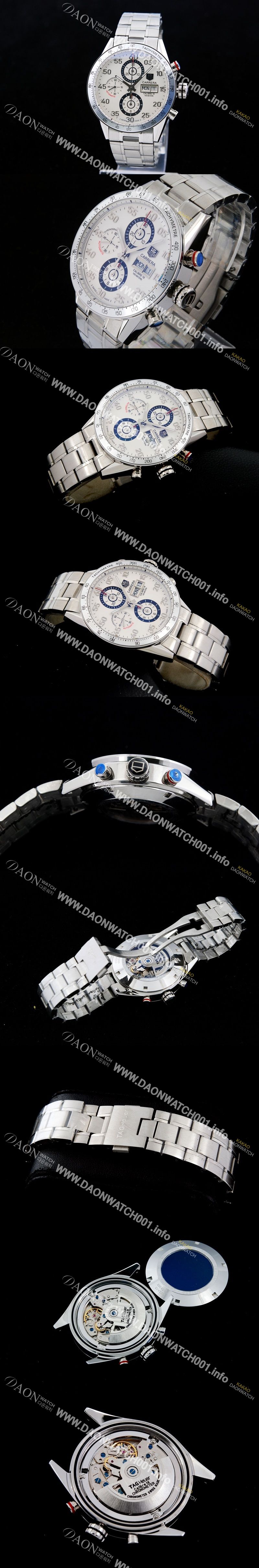 미러급 태그호이어 남성용 까레라 칼리버 16 크로노그래프 화이트 다이얼 오토매틱 무브먼트 TAG0214 Ⅳ