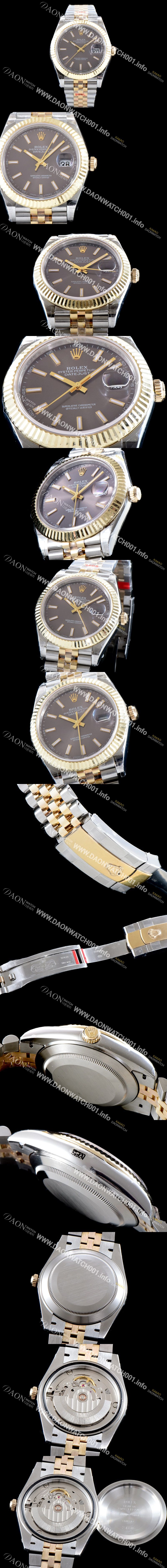 미러급 로렉스 남성용 최고급형!!데이져스트II 126333 GM사 추가업데이트!! 18K 옐로골드 투톤 콤비 그레이 다이얼 브레이슬릿 스위스 ETA 2836-2 오토매틱 무브먼트 ROL0352 Ⅳ