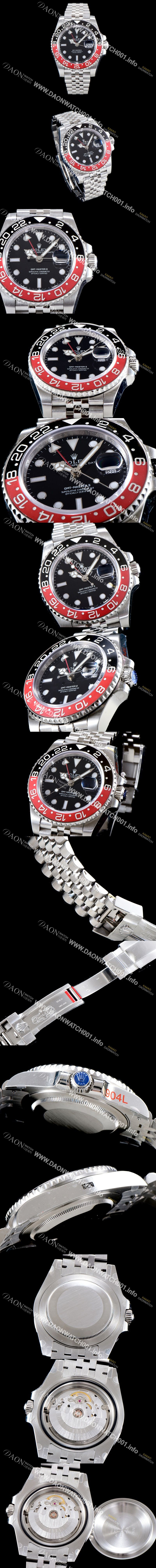 미러급 로렉스 남성용 최신 업그레이드 버전!!지엠티 마스터II 126710BLRO-0001 듀얼 타임 블랙/레드 투톤 24시간 회전 베젤 블랙 다이얼 5선 쥬빌리 브레이슬릿 오토매틱 무브먼트 ROL0035 Ⅳ
