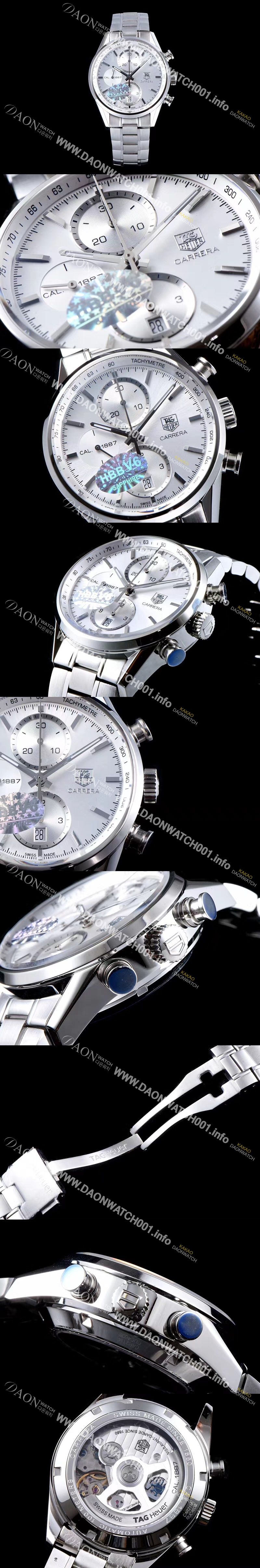 미러급 태그호이어 남성용 까레라 칼리버 1887 크로노그래프 화이트 다이얼 7750 오토매틱 TAG0242 Ⅳ