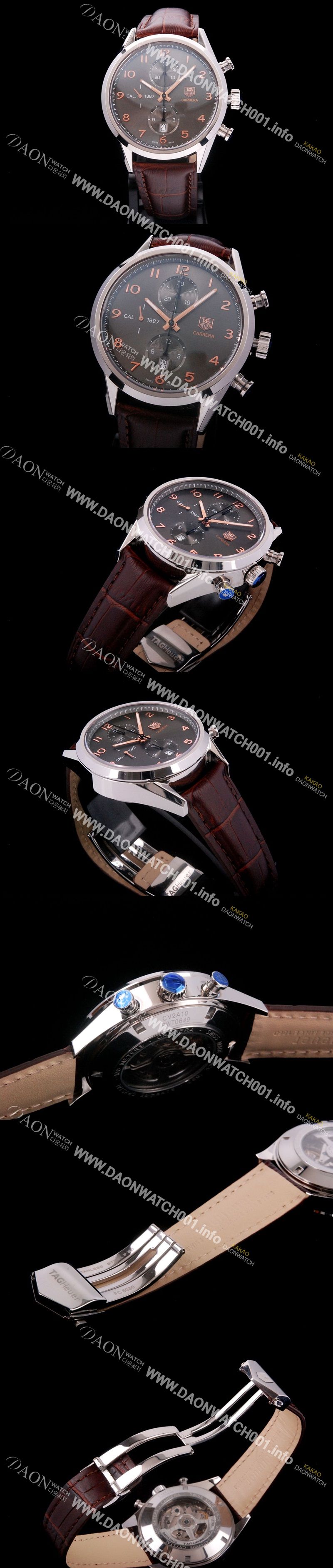 미러급 태그호이어 남성용 까레라 칼리버 1887 크로노그래프 브라운 다이얼 7750 오토매틱 TAG4213 Ⅳ