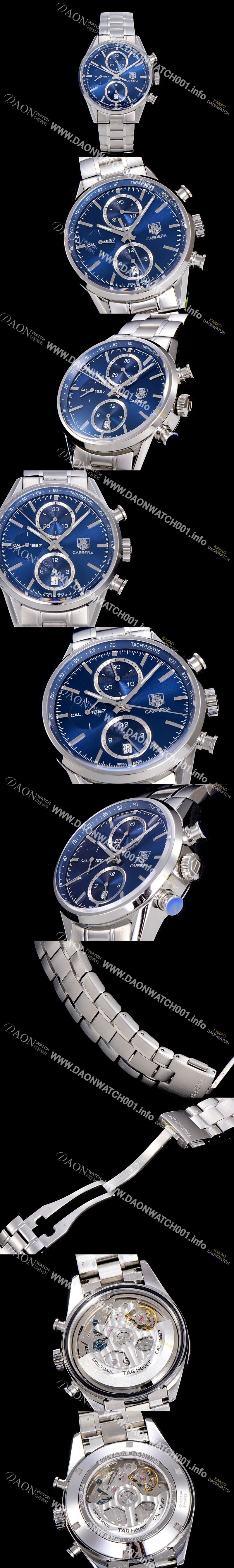 미러급 태그호이어 남성용 까레라 칼리버 1887 크로노그래프 블루 다이얼 7750 오토매틱 TAG0400 Ⅳ