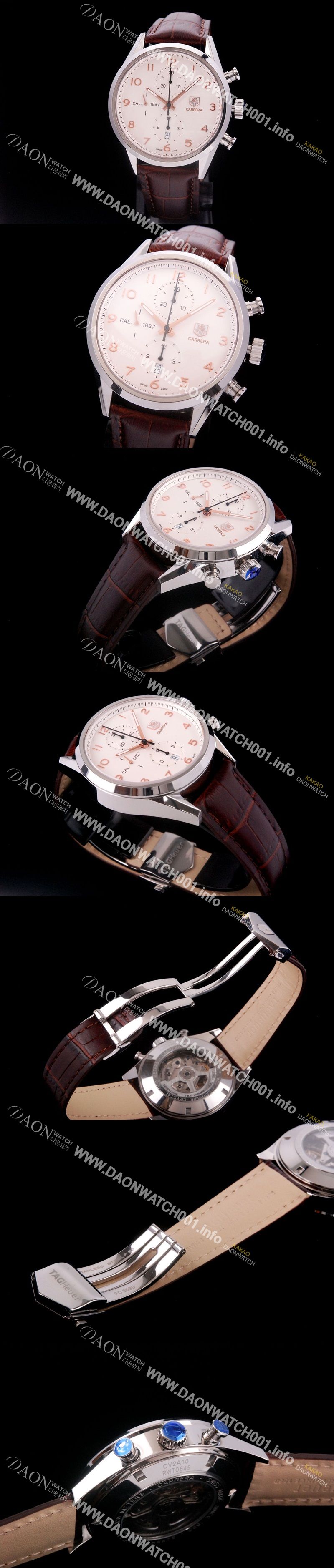 미러급 태그호이어 남성용 까레라 칼리버 1887 크로노그래프 화이트 다이얼 7750 오토매틱 TAG4212 Ⅳ