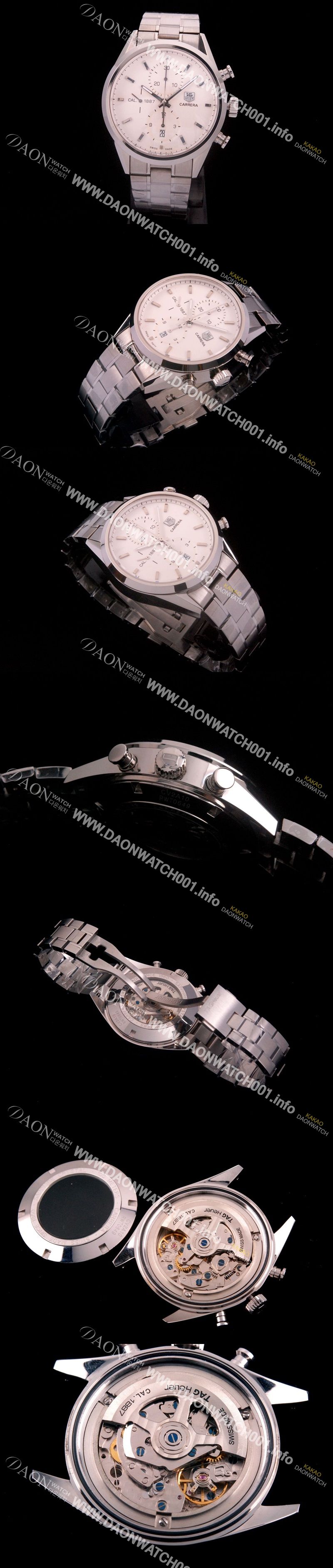 미러급 태그호이어 남성용 까레라 칼리버 1887 크로노그래프 화이트 다이얼 7750 오토매틱 TAG4201 Ⅳ