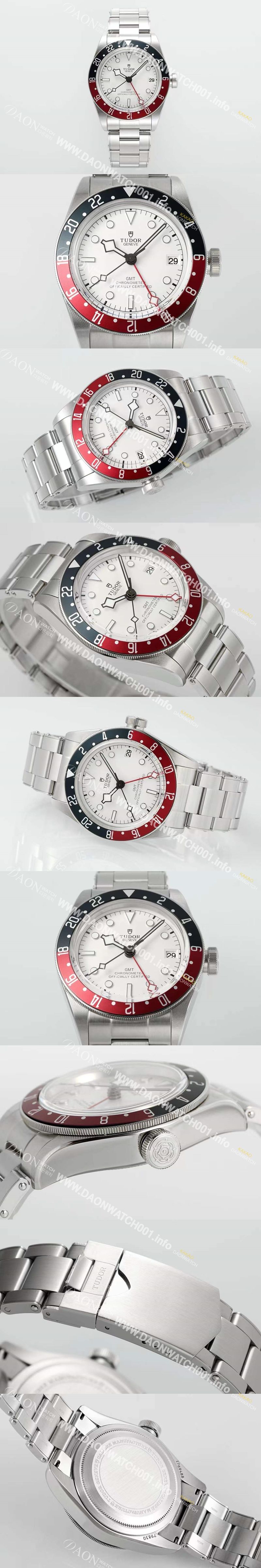 미러급 튜더 남성용 바젤월드 블랙 베이 M79830RB-0010 지엠티!! 듀얼 타임 블랙/레드 투톤 24시간 회전 베젤 화이트 다이얼 브레이슬릿 스위스 ETA 2824-A2 오토매틱 무브먼트 tud5126 Ⅳ