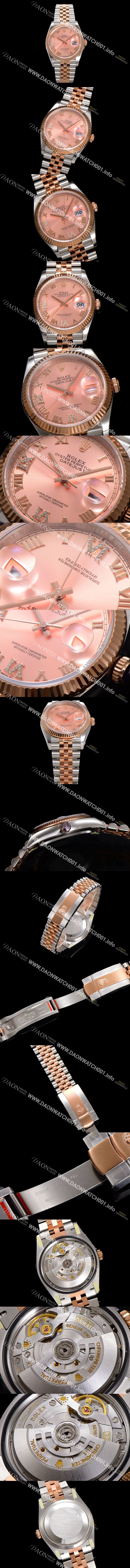 미러급 로렉스 남성용 데이저스트 m126231 18K 로즈골드 로마인덱스 36mm 오토매틱 Cal.3235 무브먼트 핑크 다이얼 rol5364 Ⅳ