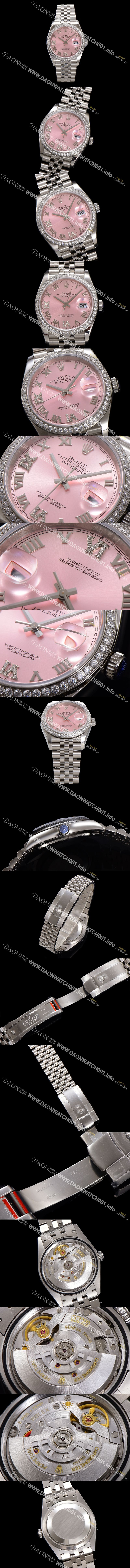 미러급 로렉스 남성용 데이저스트 m126284 로마인덱스 36mm 보석/큐빅 오토매틱 Cal.3235 무브먼트 핑크 다이얼 rol5361 Ⅳ