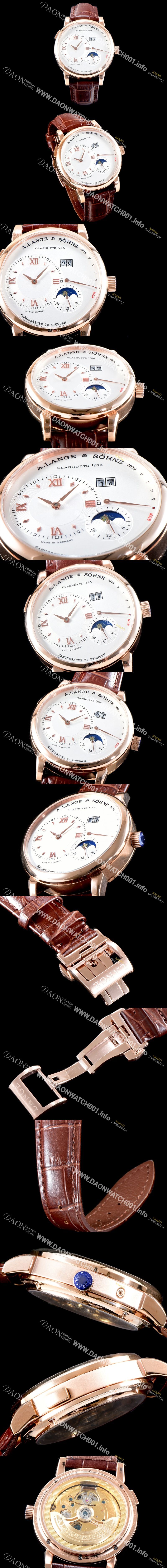 미러급 아랑게운트죄네 남성용 아이코닉 컬렉션 192.032 랑게1 Dymatic 18k 로즈골드 문페이즈 화이트 다이얼 세귤 리얼 수동형 무브먼트 LAN4243 Ⅳ