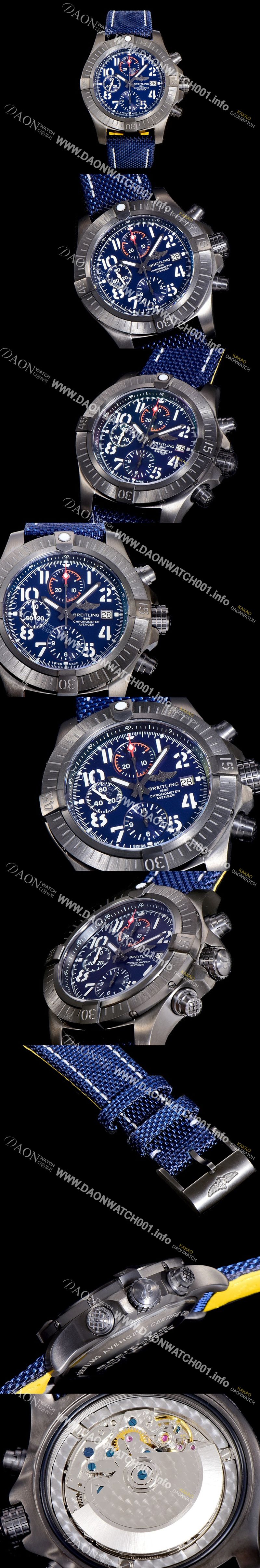 미러급 브라이틀링남성용  어벤져 크로노그래프 45미리 나이트미션 DLC코팅 티타늄 오토매틱 블루다이얼  BRE43575 Ⅳ