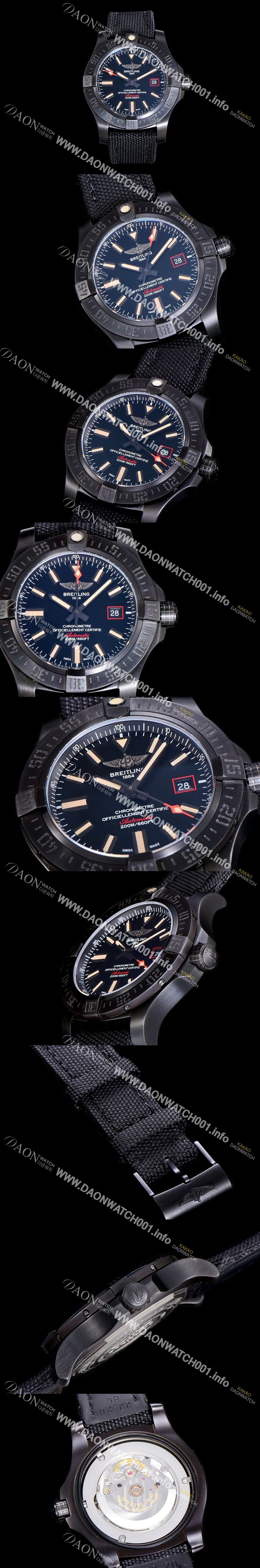 미러급 브라이틀링남성용 어벤져 블랙벌드 44MM DLCTI 오토매틱 블랙다이얼 BRE87407 Ⅳ