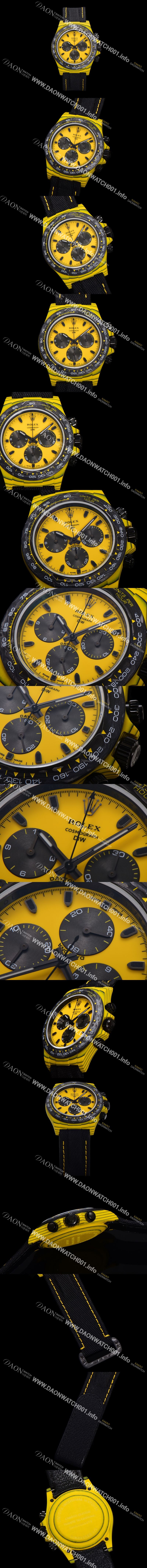 미러급 로렉스 남성용 데이토나 포지드카본 커스텀 40미리 크로노그래프 오토매틱 Cal.4130 무브먼트 옐로우 다이얼 ROL79835 Ⅳ