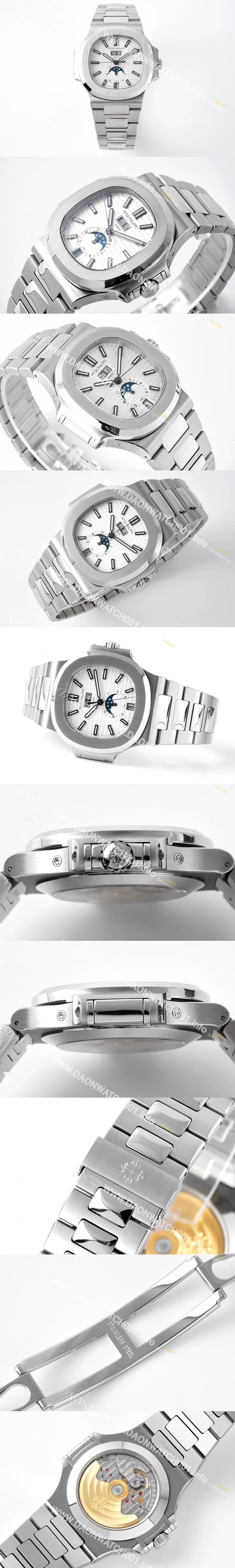 미러급 파텍필립 남성용 노틸러스 5726/1A-010 오토매틱 Cal.324 타입 40미리 문페이즈 메탈줄/밴드 화이트다이얼 PAT75439 Ⅳ