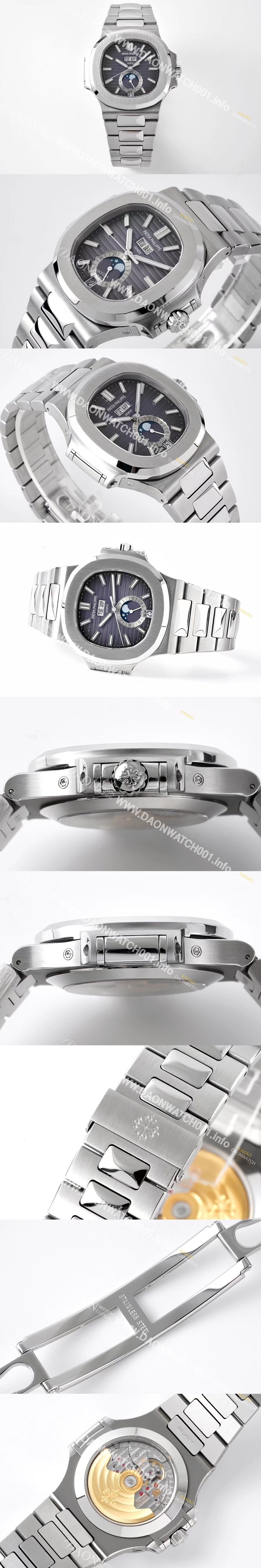 미러급 파텍필립 남성용 노틸러스 5726/1A-001 오토매틱 Cal.324 타입 40미리 문페이즈 메탈줄/밴드 블랙 다이얼 PAT75411 Ⅳ