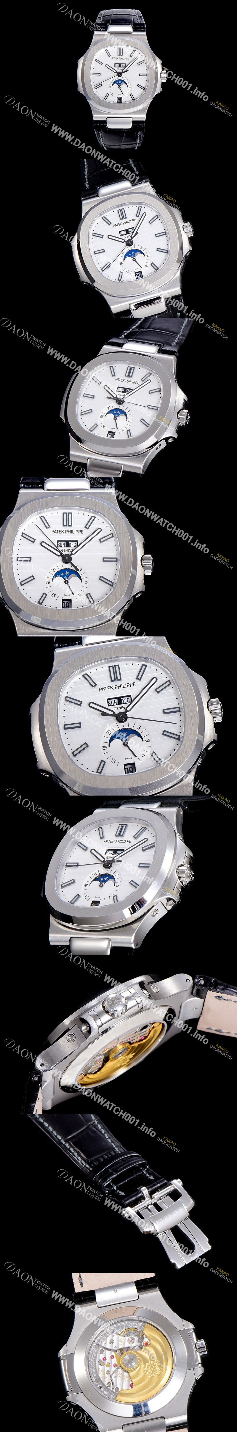 미러급 파텍필립 남성용 노틸러스 5726/1A-014 오토매틱 Cal.324 타입 40미리 문페이즈 가죽줄/밴드 화이트다이얼 PAT75447 Ⅳ