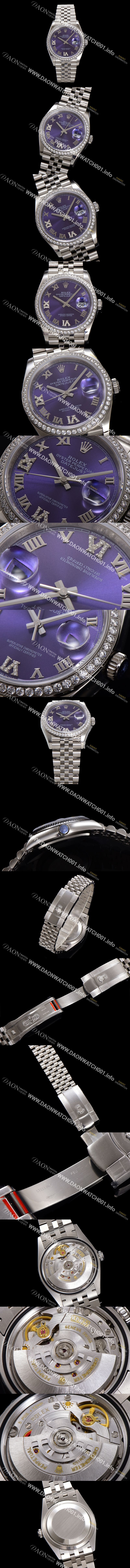 미러급 로렉스 남성용 데이저스트 m126284 로마인덱스 36mm 보석/큐빅 오토매틱 Cal.3235 무브먼트 퍼플 다이얼 rol5359 Ⅳ