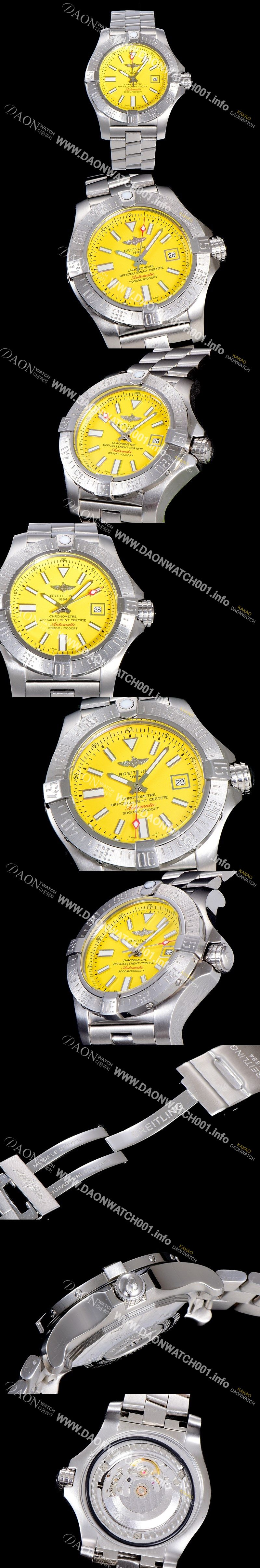 미러급 브라이틀링 남성용 어벤져 오토매틱 ETA2836-2 타입 45미리 매탈시계 옐루다이얼 BRE75537 Ⅳ