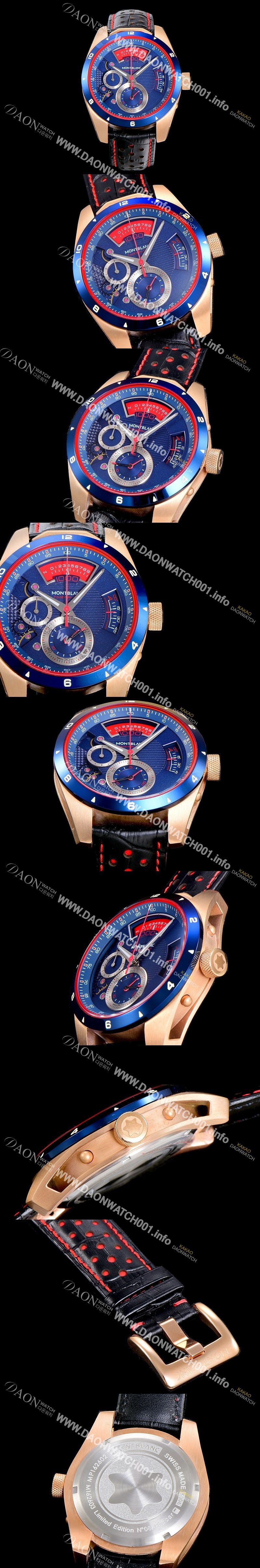 미러급 몽블랑 남성용 타임워커 쿼츠 VK타입 46.4미리 금장 로즈골드 가죽줄 래더스트랩 블루다이얼 MON71165 Ⅳ