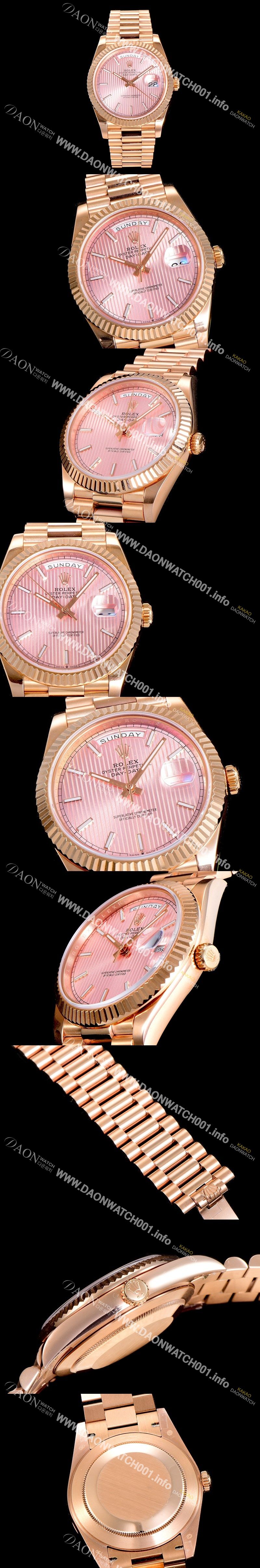 미러급 로렉스 남성용 데이데이트 오토매틱 로즈골드 올금 금장시계 이티애이 2836-2 40미리 핑크다이얼 3열 브레이슬릿 ROL79532 Ⅳ