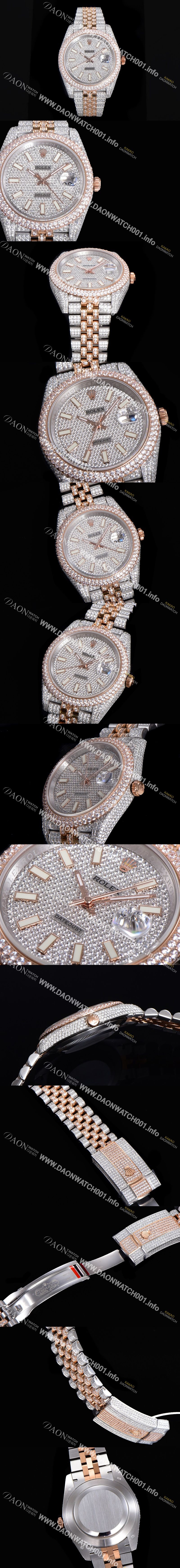 로렉스 데이져스트 오토매틱 아시안 2824-2 타입 41mm 남성용 18K 로즈골드 904L 다이아몬드 메탈줄 보석다이얼 rol108964518