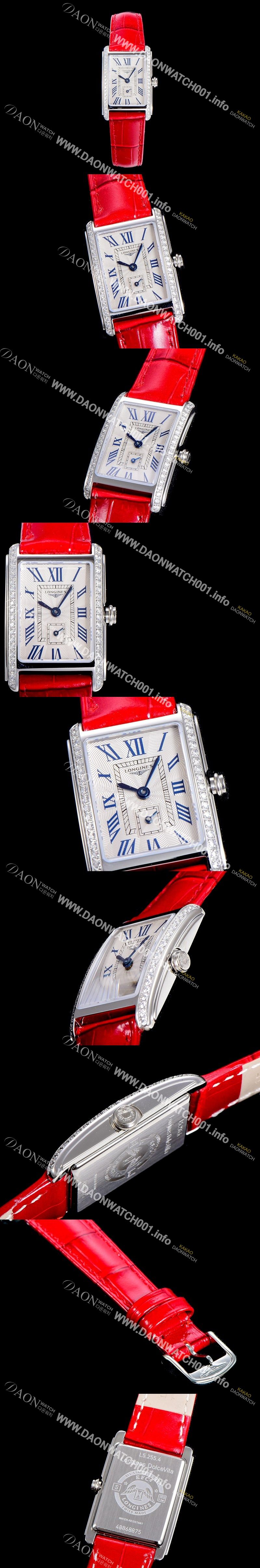 미러급 론진 돌체비타 스텐레스스틸 보석/큐빅 셋팅 쿼츠L178.2 20.8미리 악어가죽 화이트다이얼 CAR11345 Ⅳ