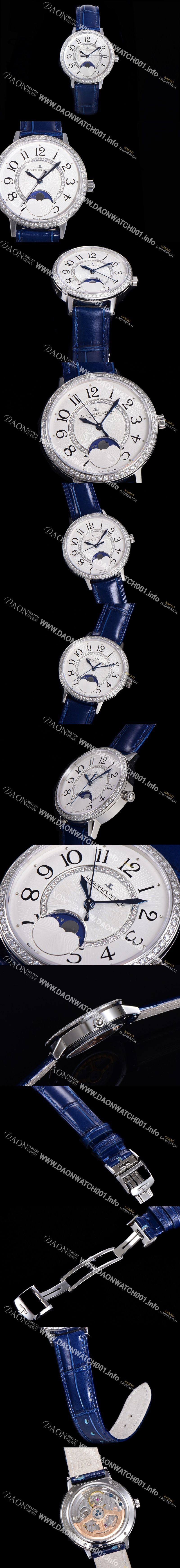 예거르꿀뜨르 랑데뷰 문미듐 오토매틱 Cal.935타입 34mm 보석/다이아 베젤 여성용 가죽줄 화이트다이얼 jag026076015