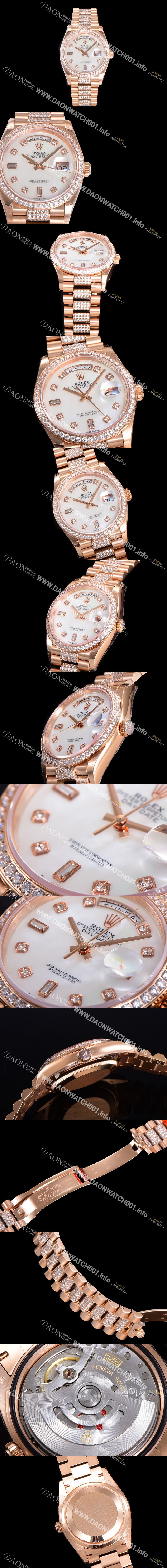 로렉스 데이데이트 오토매틱 Cal.3235타입 36mm 남성용시계 금장시계 로즈골드 올금 다이아베젤부착 메탈줄 화이트다이얼 rol102436582