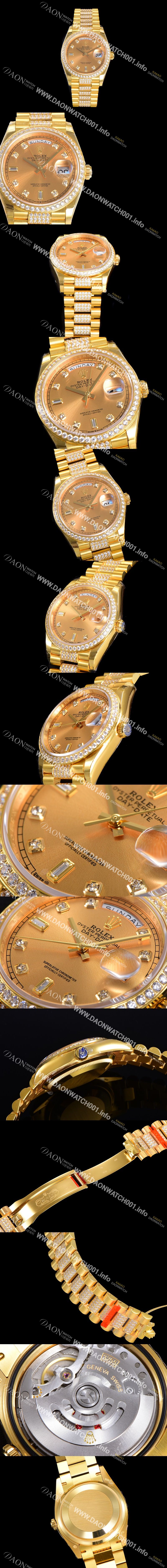 로렉스 데이데이트 오토매틱 Cal.3235타입 36mm 남성용시계 금장시계 옐루골드 올금 다이아베젤부착 메탈줄 골드다이얼 rol102950698