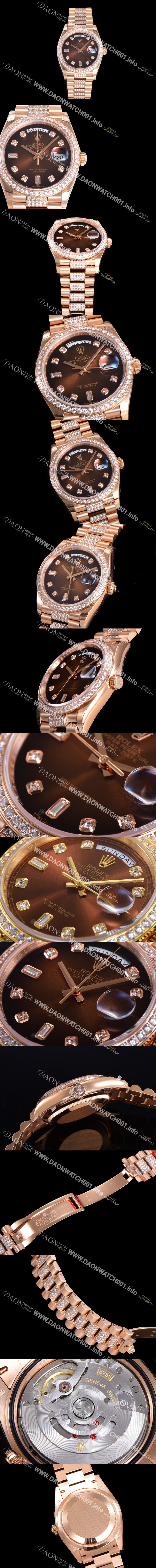 로렉스 데이데이트 오토매틱 Cal.3235타입 36mm 남성용시계 금장시계 로즈골드 올금 다이아베젤부착 메탈줄 브라운다이얼 rol102537581