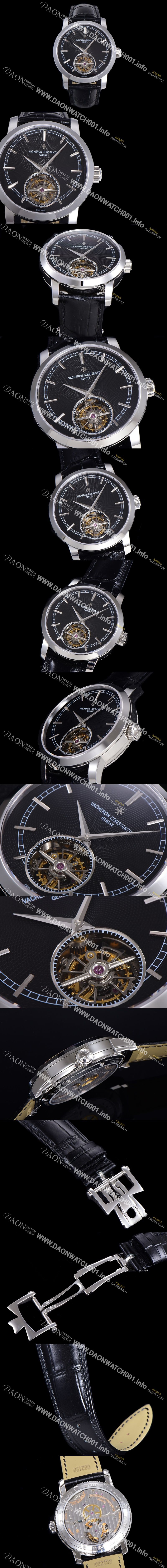 바쉐런콘스탄틴 트레디셔널 투어빌론 수동기계식 42mm 남성용시계 가죽줄 블랙다이얼 vac030725769