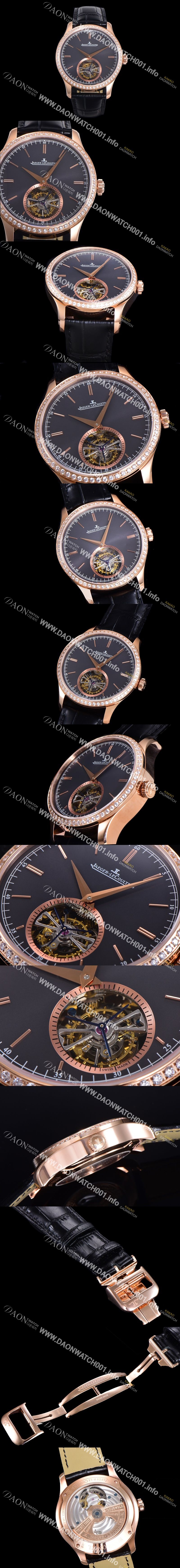 예거르꿀트르 마스터 그랜드 트레디션 오토매틱 투어빌론 798타입 42mm 남성용시계 18K 로즈골드 보석다이아드베젤 가죽시계 블랙다이얼  jag025226803