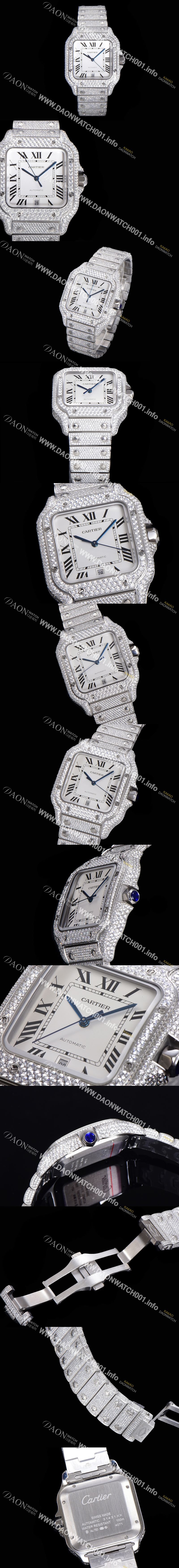 미러급 까르띠에 남성용 산토스 쥬얼 다이아몬드 셋팅 베젤 40mm 화이트 다이얼 오토매틱 무브먼트 CAR40183 Ⅳ