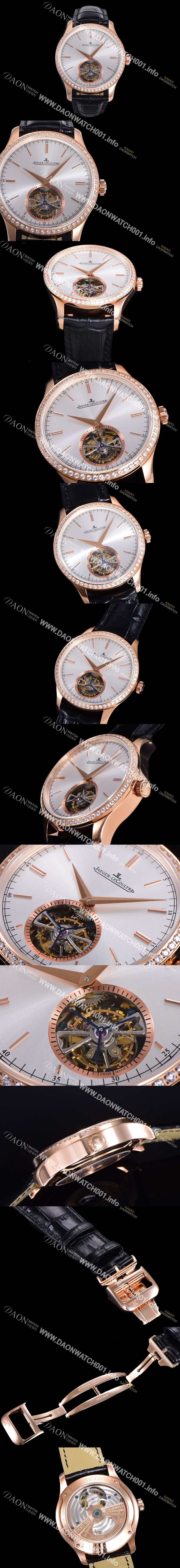 예거르꿀트르 마스터 그랜드 트레디션 오토매틱 투어빌론 798타입 42mm 남성용시계 18K 로즈골드 보석다이아드베젤 가죽시계 실버다이얼  jag025303476