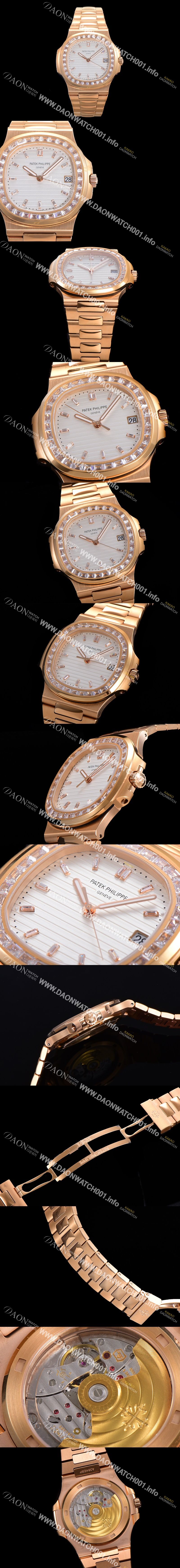 미러급 파텍필립 남성용 노틸러스 보석/큐빅 세팅 18k로즈골드 Cal.324 S C타입무브 오토매틱 40미리 화이트다이얼 PAT70640 Ⅳ