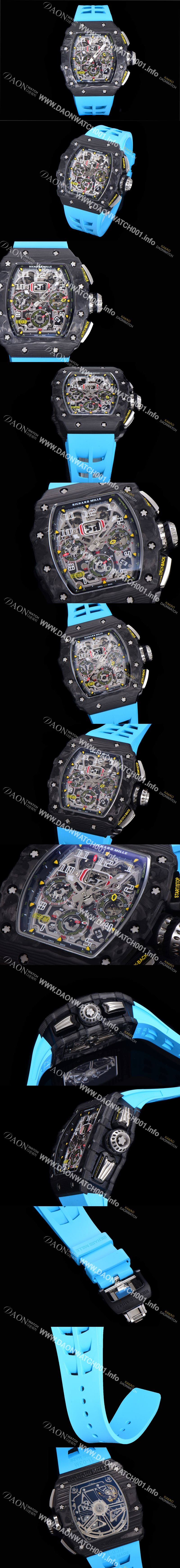 미러급 리차드밀레 남성용 플라이백 RM11-03 오버사이즈 데이트 크로노그래프레드 포지드 카본 케이스 스켈레톤 다이얼 오토매틱 무브먼트 RIC08703 Ⅳ