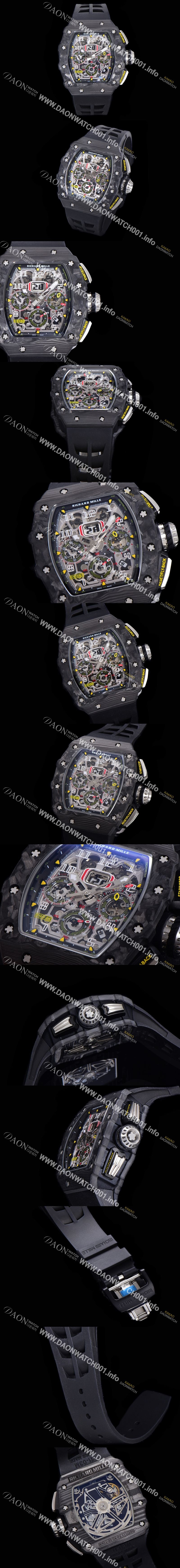 미러급 리차드밀레 남성용 플라이백 RM11-03 오버사이즈 데이트 크로노그래프레드 포지드 카본 케이스 스켈레톤 다이얼 오토매틱 무브먼트 RIC08715 Ⅳ