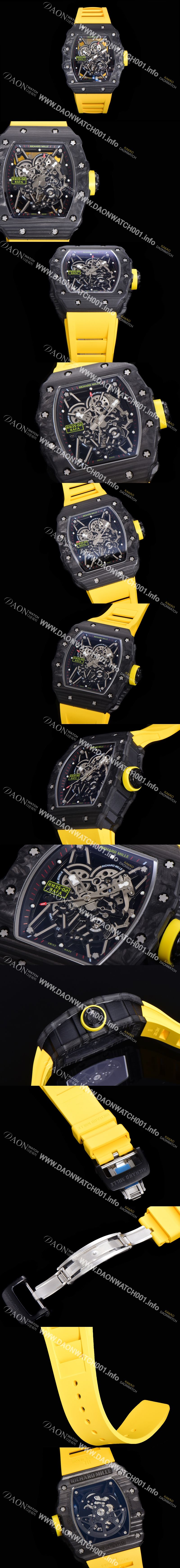 미러급 리차드밀레 남성용 라파엘 나달 RM35-02 파트너십 기념 에디션!! 칼리버 RMAL1 100% 포지드 카본 케이스 스켈레톤 다이얼 오토매틱 무브먼트 RIC09600 Ⅳ