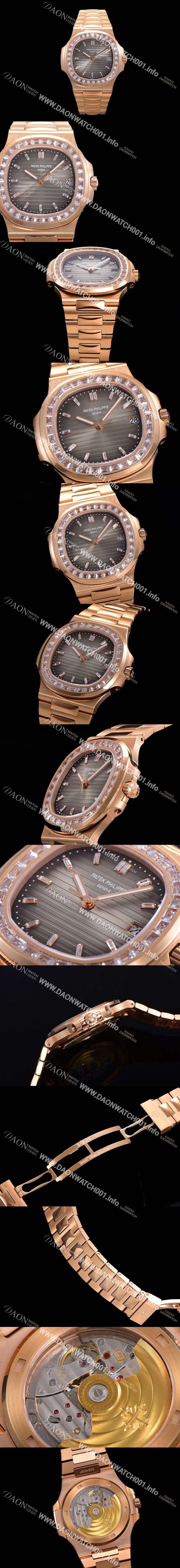 미러급 파텍필립 남성용 노틸러스 보석/큐빅 세팅 18k로즈골드 Cal.324 S C타입무브 오토매틱 40미리 브라운다이얼 PAT70650 Ⅳ