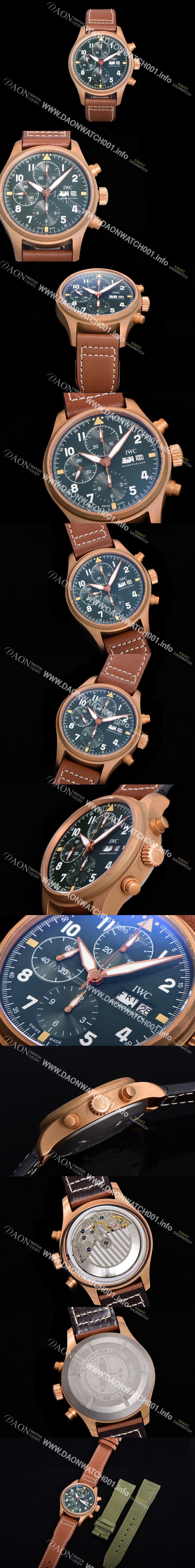 미러급 아이더블유씨 남성용 파일럿 워치 브론즈 IW387902 스핏파이어 크로노그래프 41미리 그린다이얼 오토매틱 무브먼트 IWC53355 Ⅳ