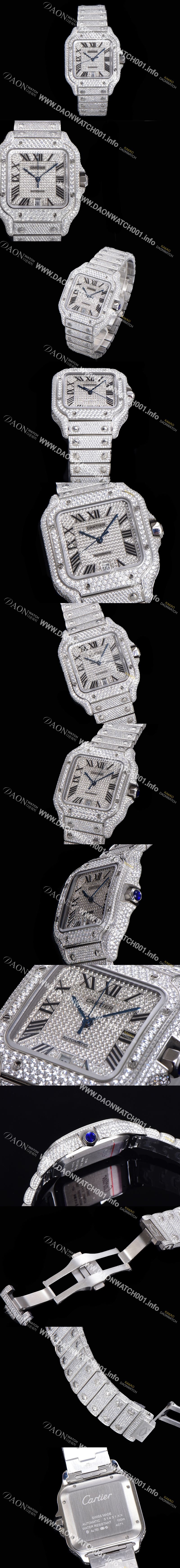 미러급 까르띠에 남성용 산토스 쥬얼 다이아몬드 셋팅 베젤 40mm 큐빅/보석 다이얼 오토매틱 무브먼트 CAR40192 Ⅳ