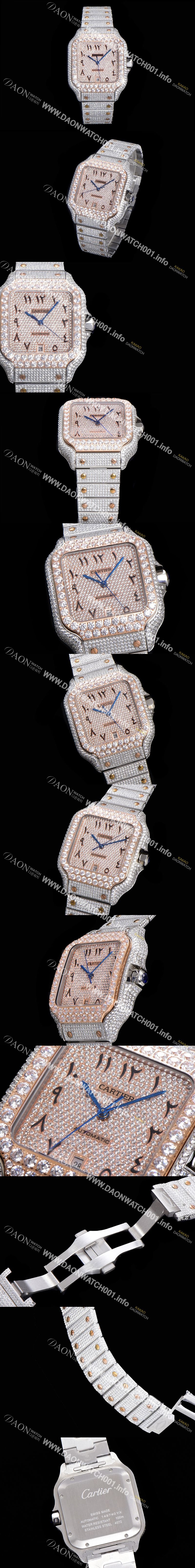 미러급 까르띠에 남성용 산토스 쥬얼 다이아몬드 셋팅 베젤 40mm 큐빅/보석 다이얼 오토매틱 무브먼트 CAR40444 Ⅳ