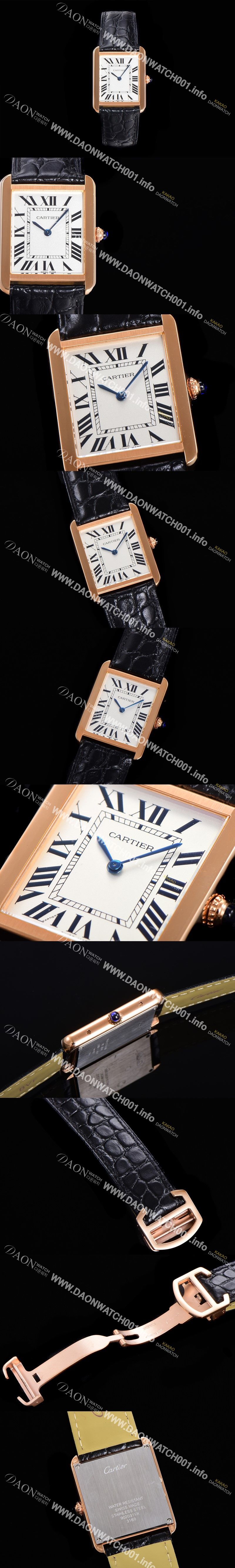 미러급 까르띠에 남성용 신상 탱크 WSTA0028 화이트 다이얼 34.8mm 로즈골드 커플용 악어가죽 쿼츠 무브먼트 CAR01580 Ⅳ