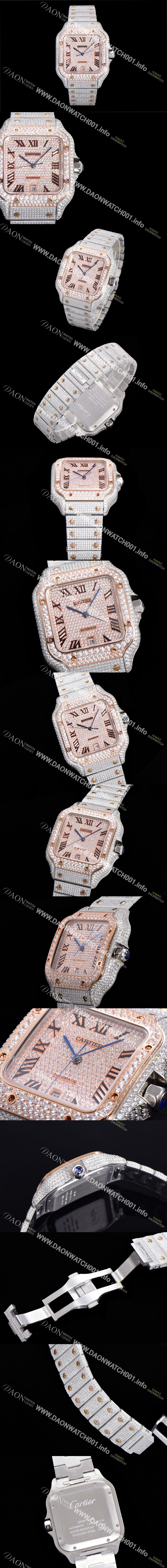 미러급 까르띠에 남성용 산토스 쥬얼 다이아몬드 셋팅 베젤 40mm 큐빅/보석 다이얼 오토매틱 무브먼트 CAR45686 Ⅳ