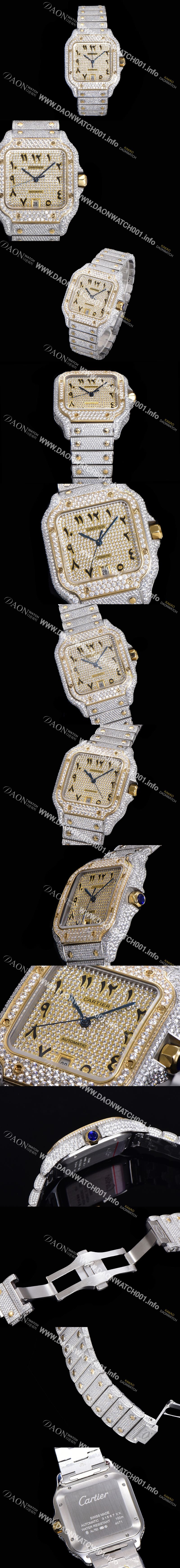 미러급 까르띠에 남성용 산토스 쥬얼 다이아몬드 셋팅 베젤 40mm 큐빅/보석 다이얼 오토매틱 무브먼트 CAR40206 Ⅳ