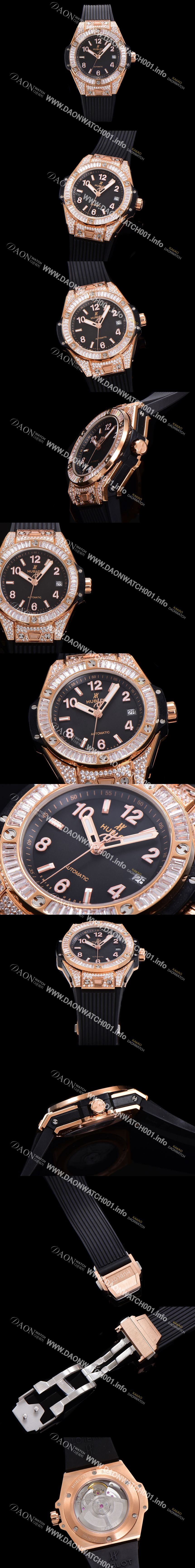 미러급 휴블렛 남여공용 빅뱅 오토매틱 HUB1710타입 39mm 다이아/보석 세팅 로즈골드  우레탄밴드 블랙다이얼 hub9511 Ⅳ